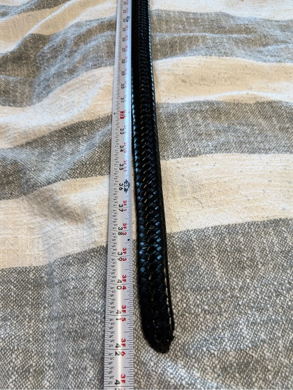 Mens SZ 38 Black Braided Leather Belt with Silver Buckle